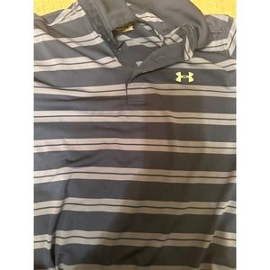 Under Armour Polo Shirt Men M Black Striped Short Sleeve Logo Graphic Collared